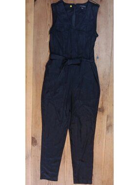 Banana Republic Utility Jumpsuit Womens 0 Black Sleeveless Cropped Leg Lyocell